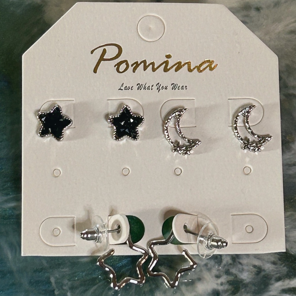 Pomina Silver Plated And Black Star Moon Earrings Set 8$
